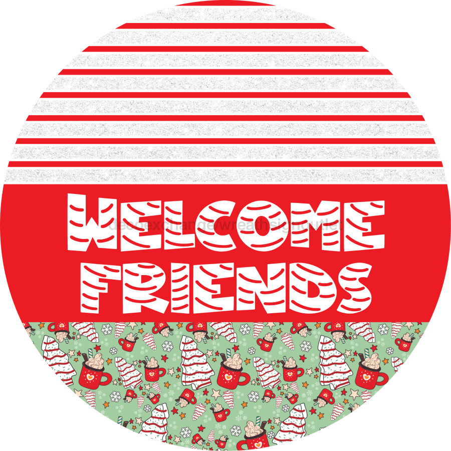 Door Hanger Christmas Sign Mint Cake Welcome 18 Wood Friends Decoe-2200-Dh Round