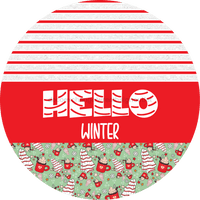 Thumbnail for Door Hanger Christmas Sign Mint Cake Welcome 18 Wood Hello Winter Decoe-2204-Dh Round