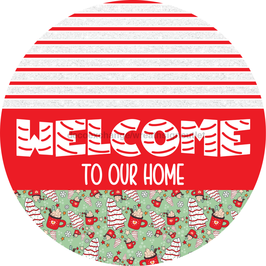 Door Hanger, Christmas Sign, Mint Christmas Cake Sign, Welcome Sign, 18" Wood Sign, Round Sign, DecoExchange - DecoExchange¬Æ