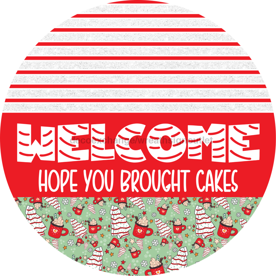 Door Hanger, Christmas Sign, Mint Christmas Cake Sign, Welcome Sign, 18" Wood Sign, Round Sign, DecoExchange - DecoExchange¬Æ