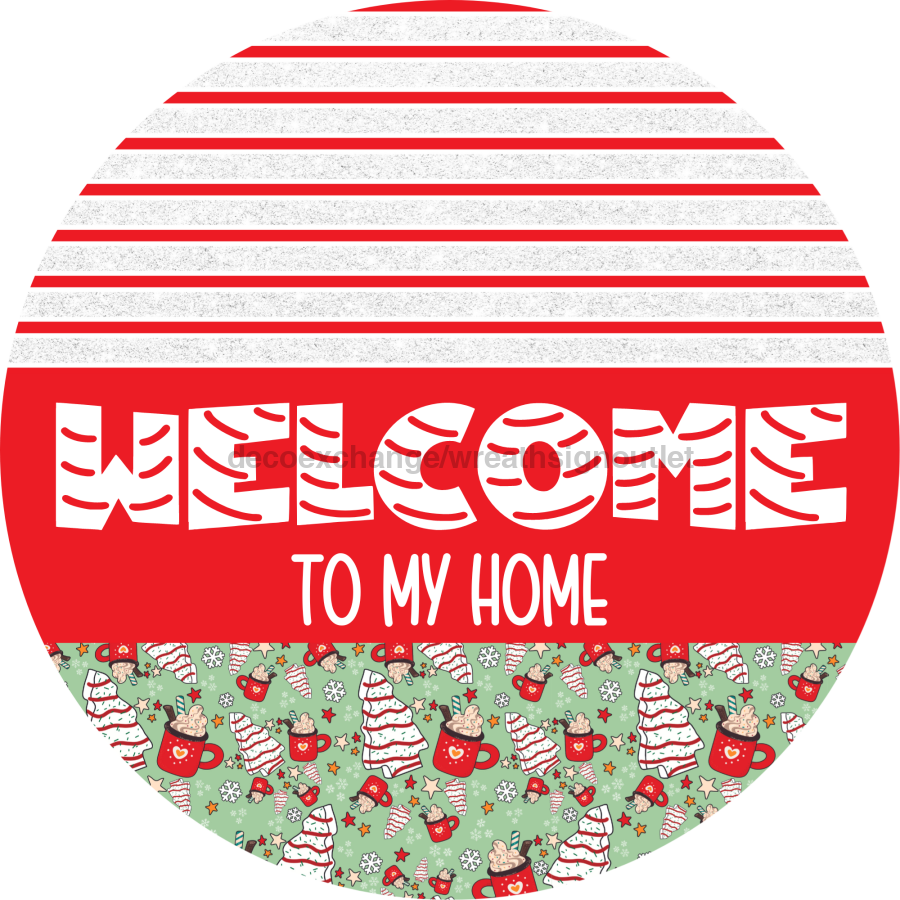 Door Hanger, Christmas Sign, Mint Christmas Cake Sign, Welcome Sign, 18" Wood Sign, Round Sign, DecoExchange - DecoExchange¬Æ