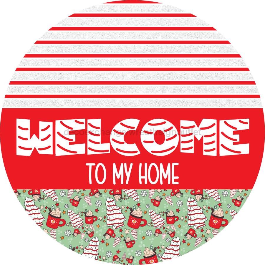 Door Hanger Christmas Sign Mint Cake Welcome 18 Wood To My Home Decoe-2202-Dh Round