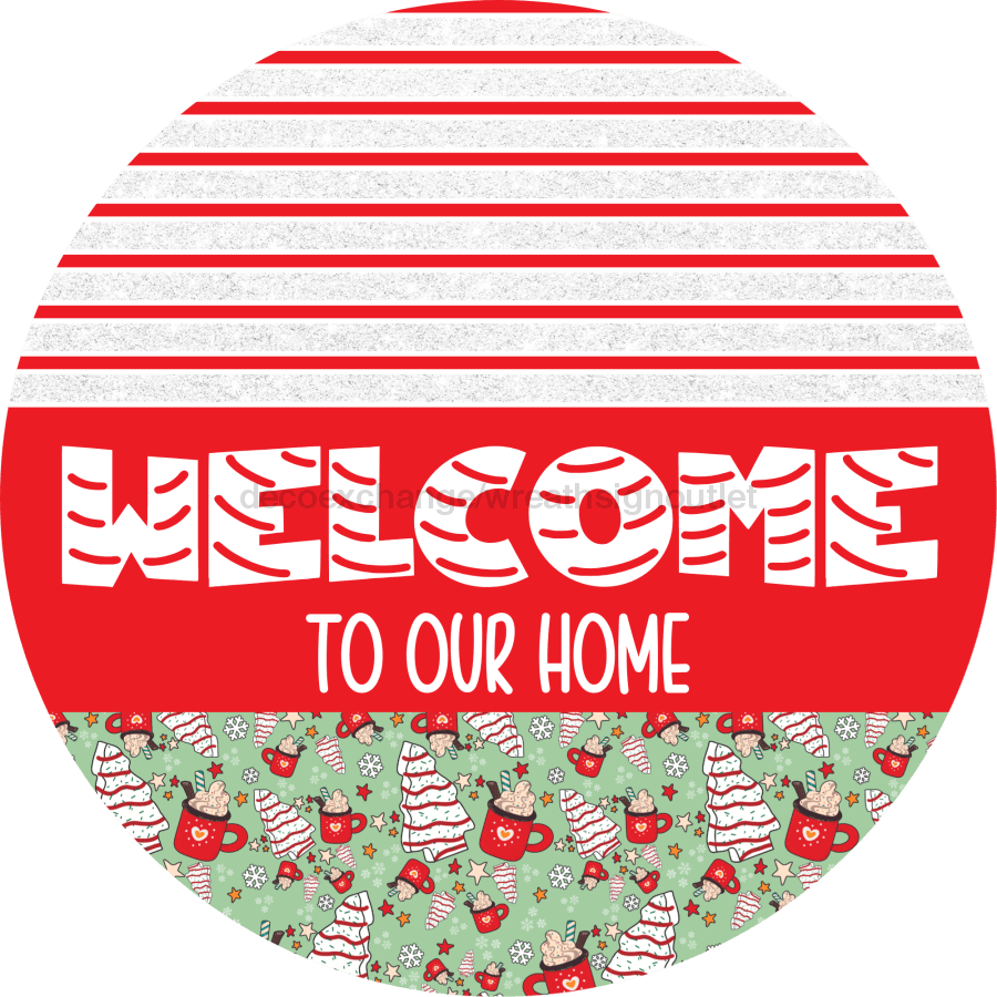Door Hanger Christmas Sign Mint Cake Welcome 18 Wood To Our Home Decoe-2201-Dh Round