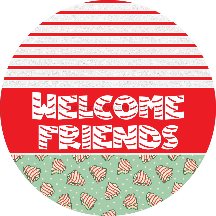 Door Hanger Christmas Sign Mint Green Cake Welcome 18 Wood Friends Decoe-2283-Dh Round