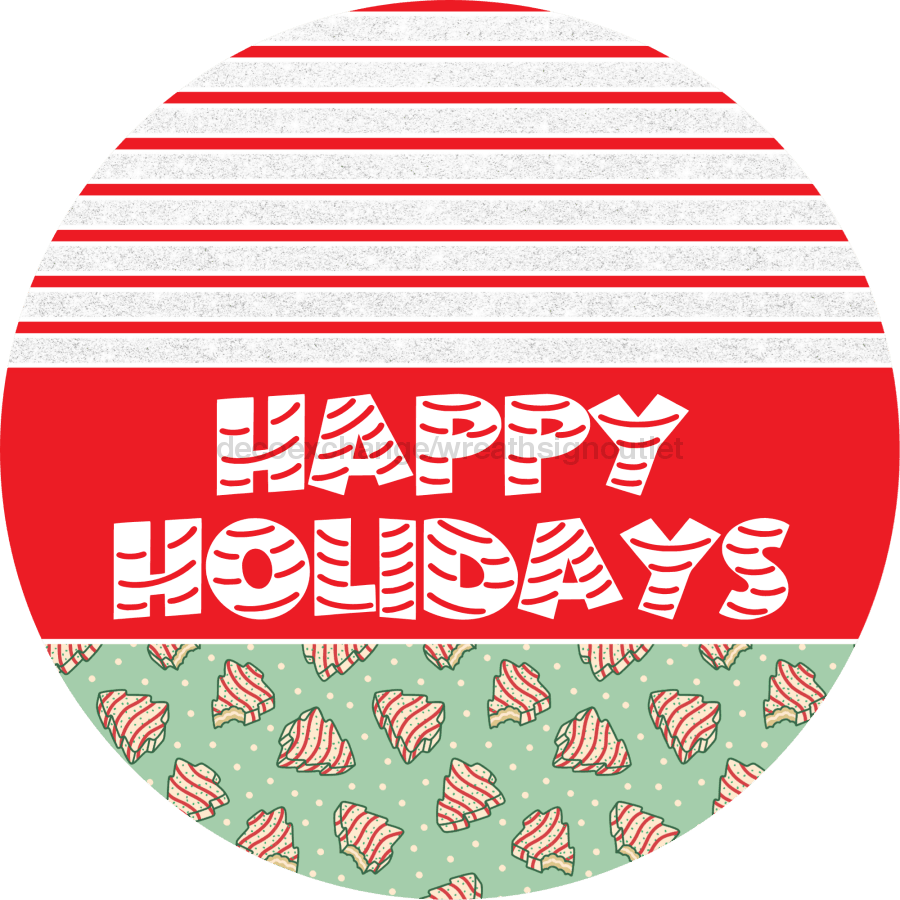 Door Hanger Christmas Sign Mint Green Cake Welcome 18 Wood Happy Holidays Decoe-2282-Dh Round