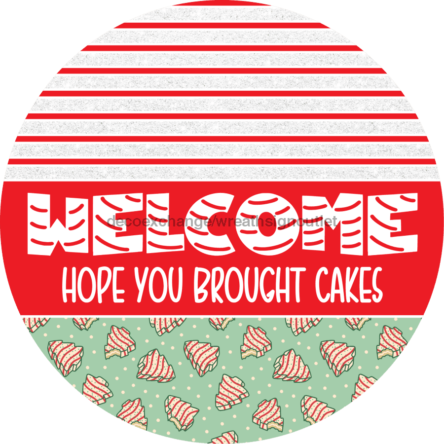 Door Hanger, Christmas Sign, Mint Green Christmas Cake Sign, Welcome Sign, 18" Wood Sign, Round Sign, DecoExchange - DecoExchange