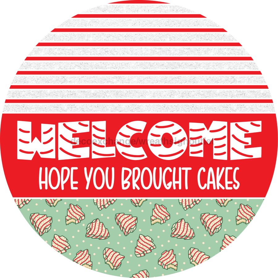 Door Hanger, Christmas Sign, Mint Green Christmas Cake Sign, Welcome Sign, 18" Wood Sign, Round Sign, DecoExchange - DecoExchange¬Æ