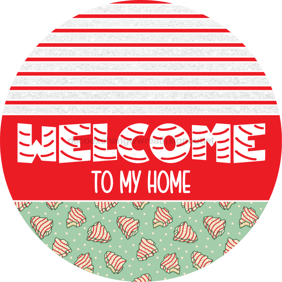 Door Hanger Christmas Sign Mint Green Cake Welcome 18 Wood To My Home Decoe-2285-Dh Round