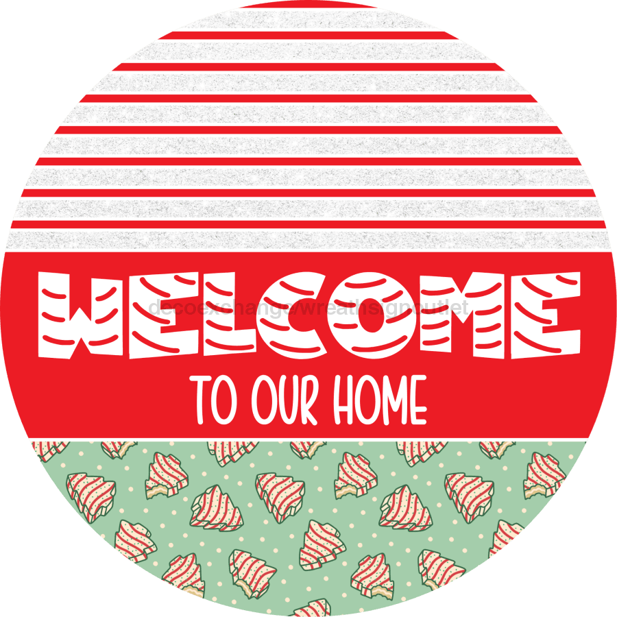 Door Hanger Christmas Sign Mint Green Cake Welcome 18 Wood To Our Home Decoe-2284-Dh Round