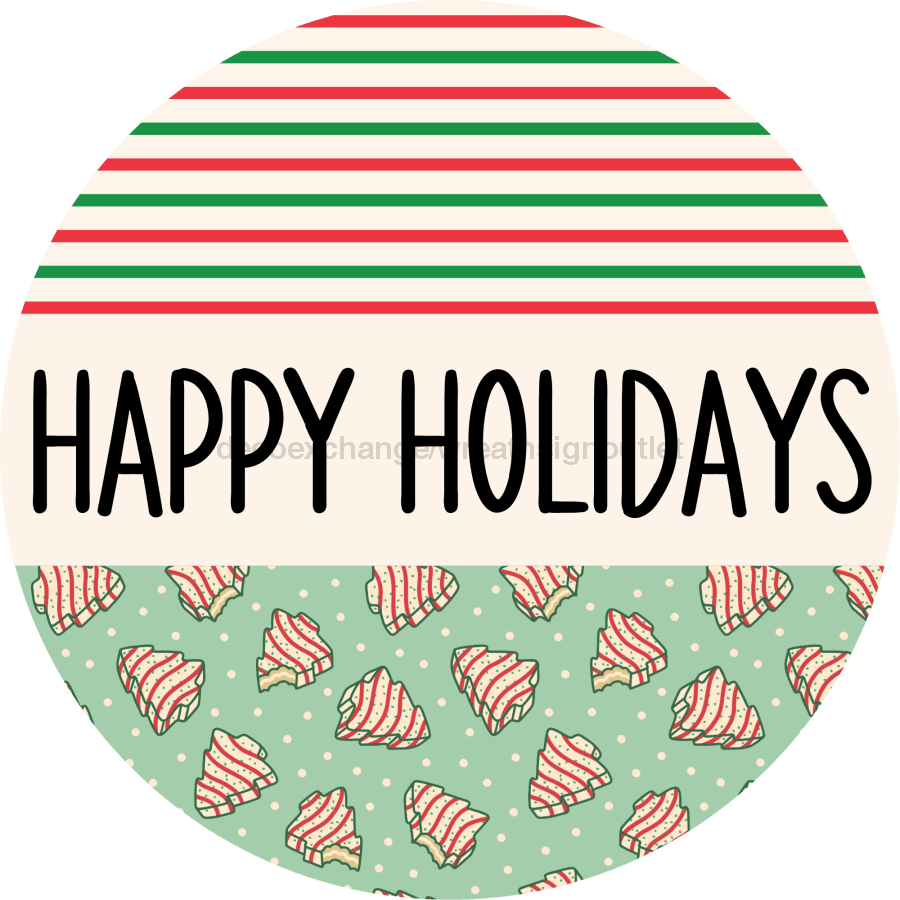 Door Hanger Christmas Sign Mint Stripe Cake Welcome 18 Wood Happy Holidays Decoe-2311-Dh Round