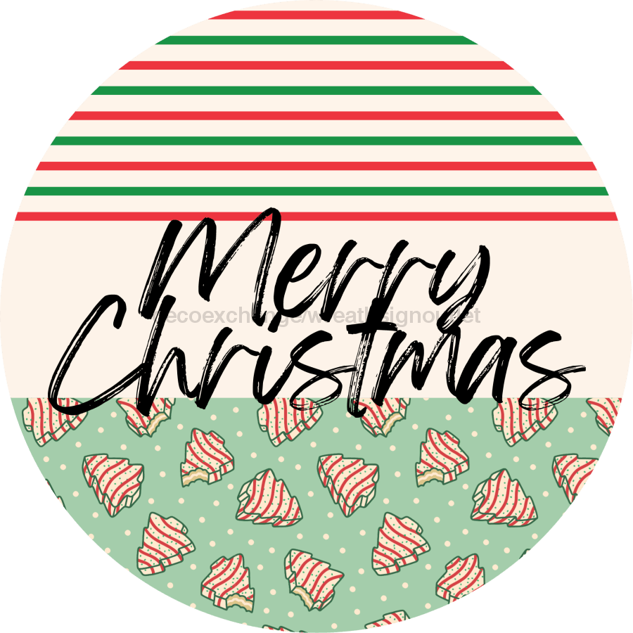 Door Hanger Christmas Sign Mint Stripe Cake Welcome 18 Wood Merry Decoe-2310-Dh Round