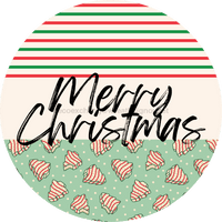 Thumbnail for Door Hanger Christmas Sign Mint Stripe Cake Welcome 18 Wood Merry Decoe-2310-Dh Round