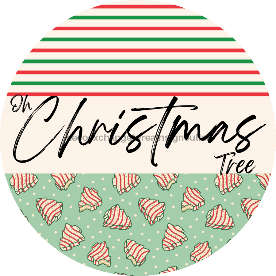 Door Hanger, Christmas Sign, Mint Stripe Christmas Cake Sign, Welcome Sign, 18" Wood Sign, Round Sign, DecoExchange - DecoExchange