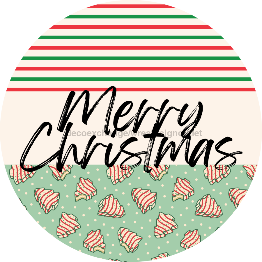 Door Hanger, Christmas Sign, Mint Stripe Christmas Cake Sign, Welcome Sign, 18" Wood Sign, Round Sign, DecoExchange - DecoExchange¬Æ