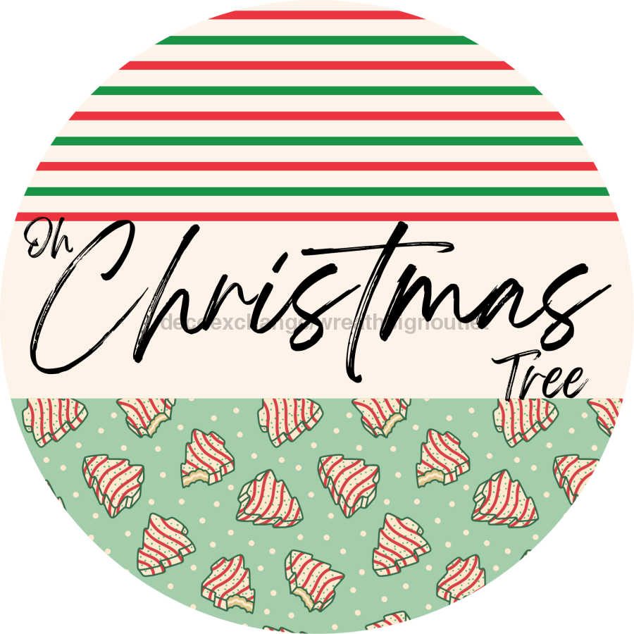 Door Hanger, Christmas Sign, Mint Stripe Christmas Cake Sign, Welcome Sign, 18" Wood Sign, Round Sign, DecoExchange - DecoExchange¬Æ