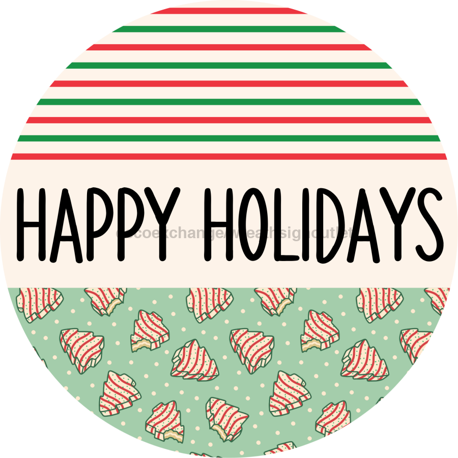 Door Hanger, Christmas Sign, Mint Stripe Christmas Cake Sign, Welcome Sign, 18" Wood Sign, Round Sign, DecoExchange - DecoExchange¬Æ