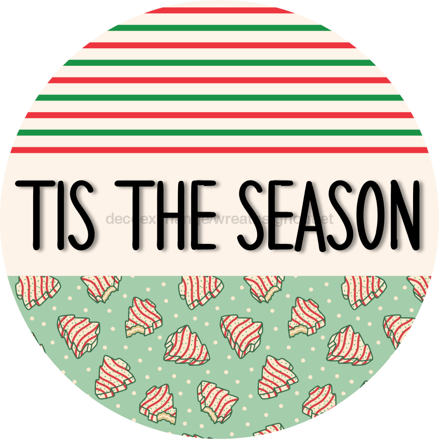 Door Hanger Christmas Sign Mint Stripe Cake Welcome 18 Wood Tis The Season Decoe-2309-Dh Round