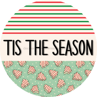 Thumbnail for Door Hanger Christmas Sign Mint Stripe Cake Welcome 18 Wood Tis The Season Decoe-2309-Dh Round