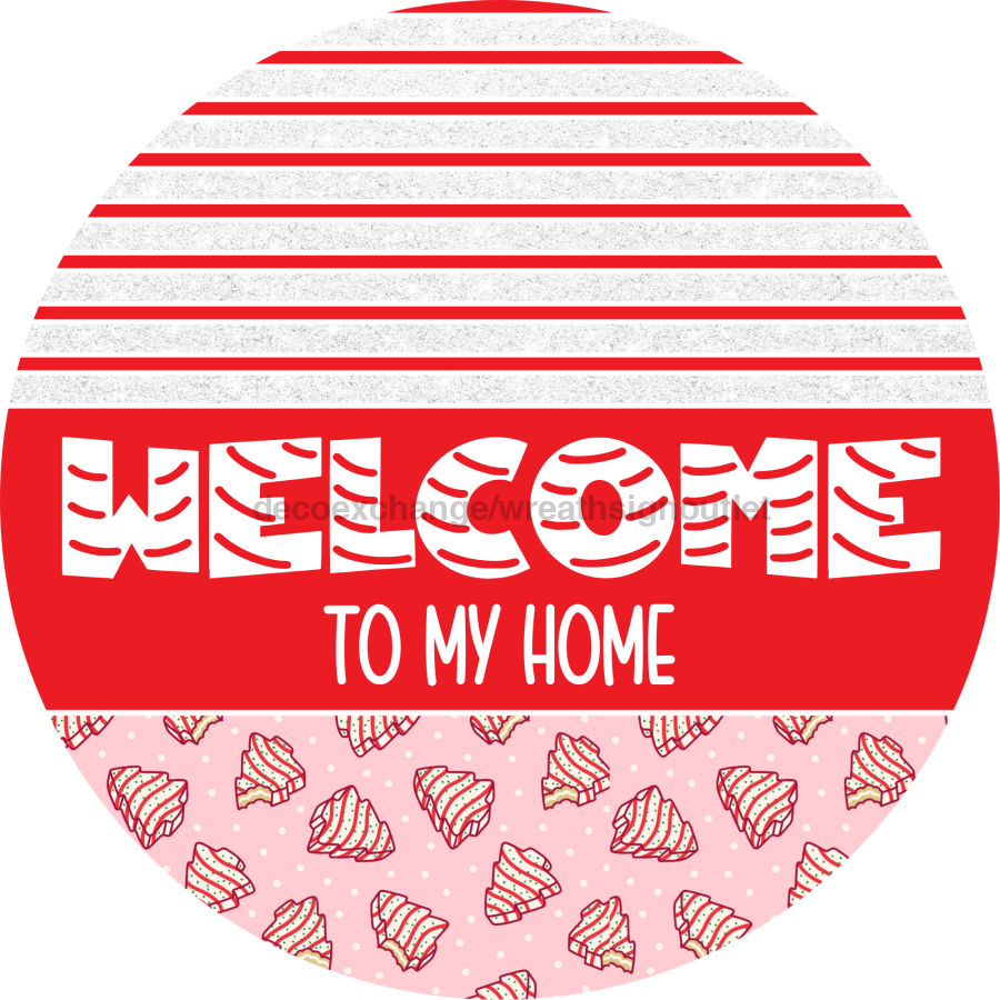 Door Hanger, Christmas Sign, Pink Christmas Cake Sign, Welcome Sign, 18" Wood Sign, Round Sign, DecoExchange - DecoExchange¬Æ