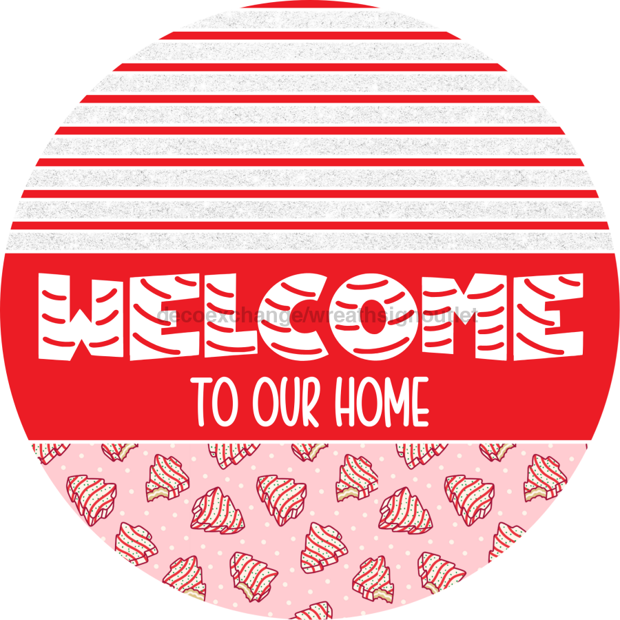 Door Hanger, Christmas Sign, Pink Christmas Cake Sign, Welcome Sign, 18" Wood Sign, Round Sign, DecoExchange - DecoExchange¬Æ