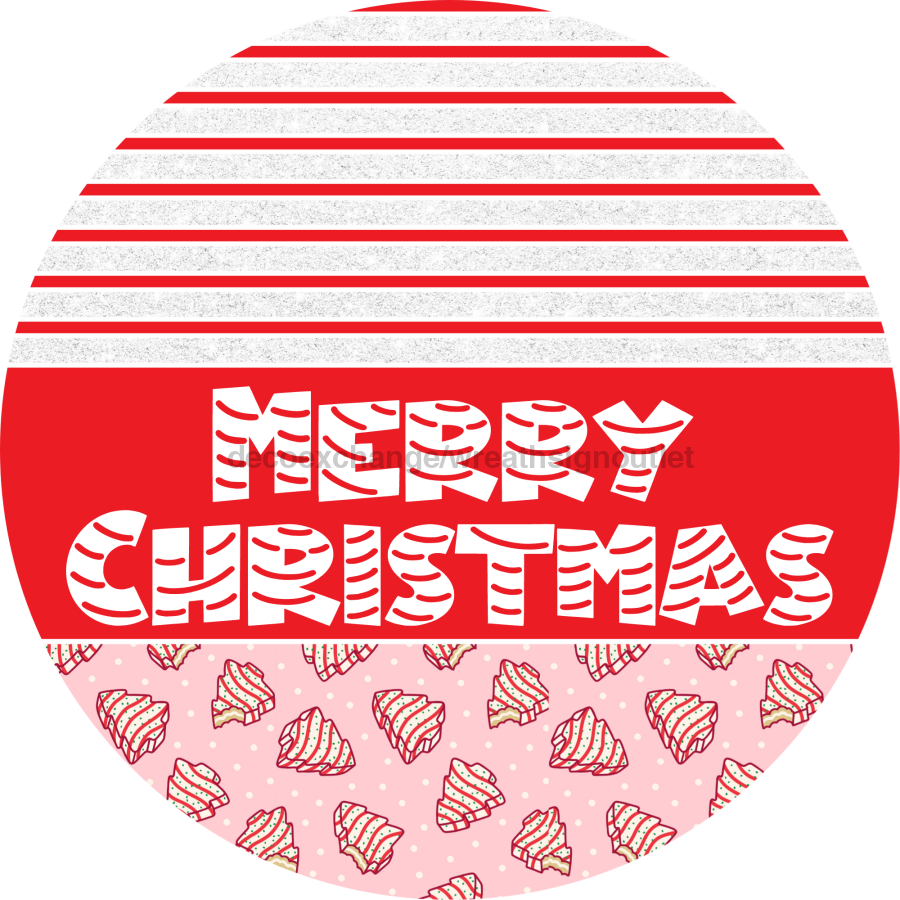 Door Hanger, Christmas Sign, Pink Christmas Cake Sign, Welcome Sign, 18" Wood Sign, Round Sign, DecoExchange - DecoExchange¬Æ