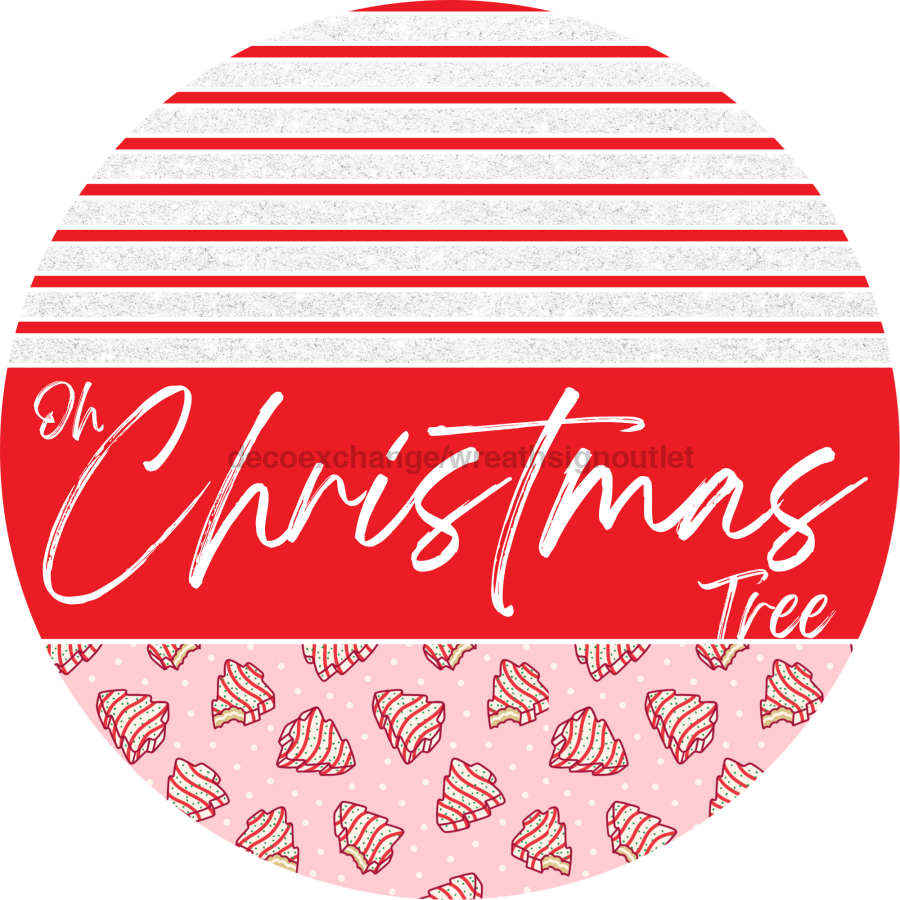 Door Hanger, Christmas Sign, Pink Christmas Cake Sign, Welcome Sign, 18" Wood Sign, Round Sign, DecoExchange - DecoExchange¬Æ