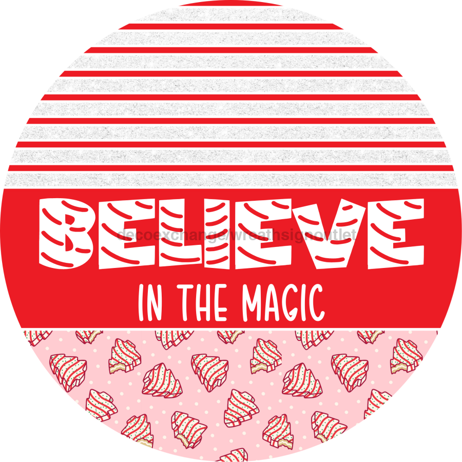 Door Hanger, Christmas Sign, Pink Christmas Cake Sign, Welcome Sign, 18" Wood Sign, Round Sign, DecoExchange - DecoExchange¬Æ