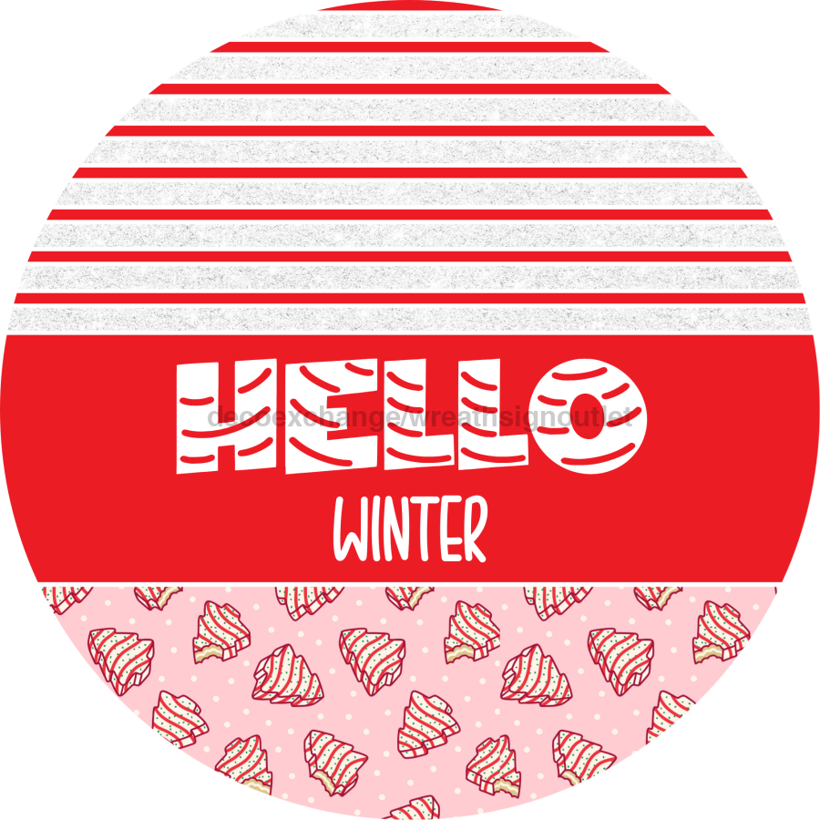 Door Hanger, Christmas Sign, Pink Christmas Cake Sign, Welcome Sign, 18" Wood Sign, Round Sign, DecoExchange - DecoExchange¬Æ