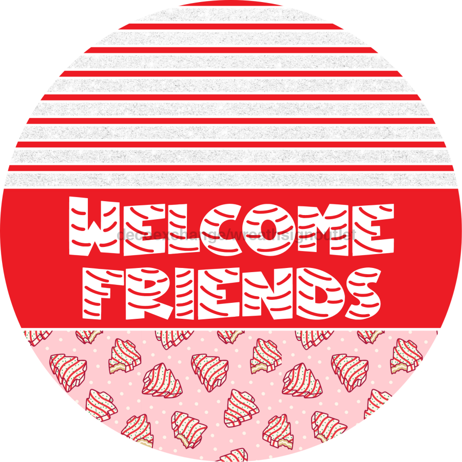 Door Hanger, Christmas Sign, Pink Christmas Cake Sign, Welcome Sign, 18" Wood Sign, Round Sign, DecoExchange - DecoExchange¬Æ