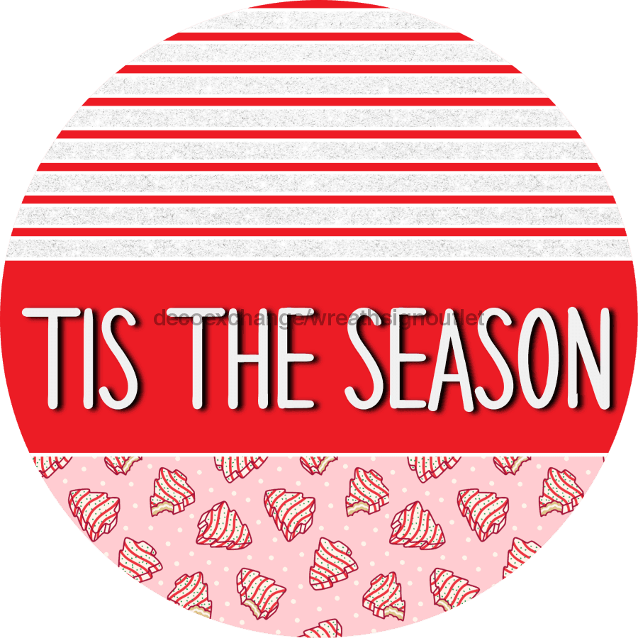 Door Hanger, Christmas Sign, Pink Christmas Cake Sign, Welcome Sign, 18" Wood Sign, Round Sign, DecoExchange - DecoExchange