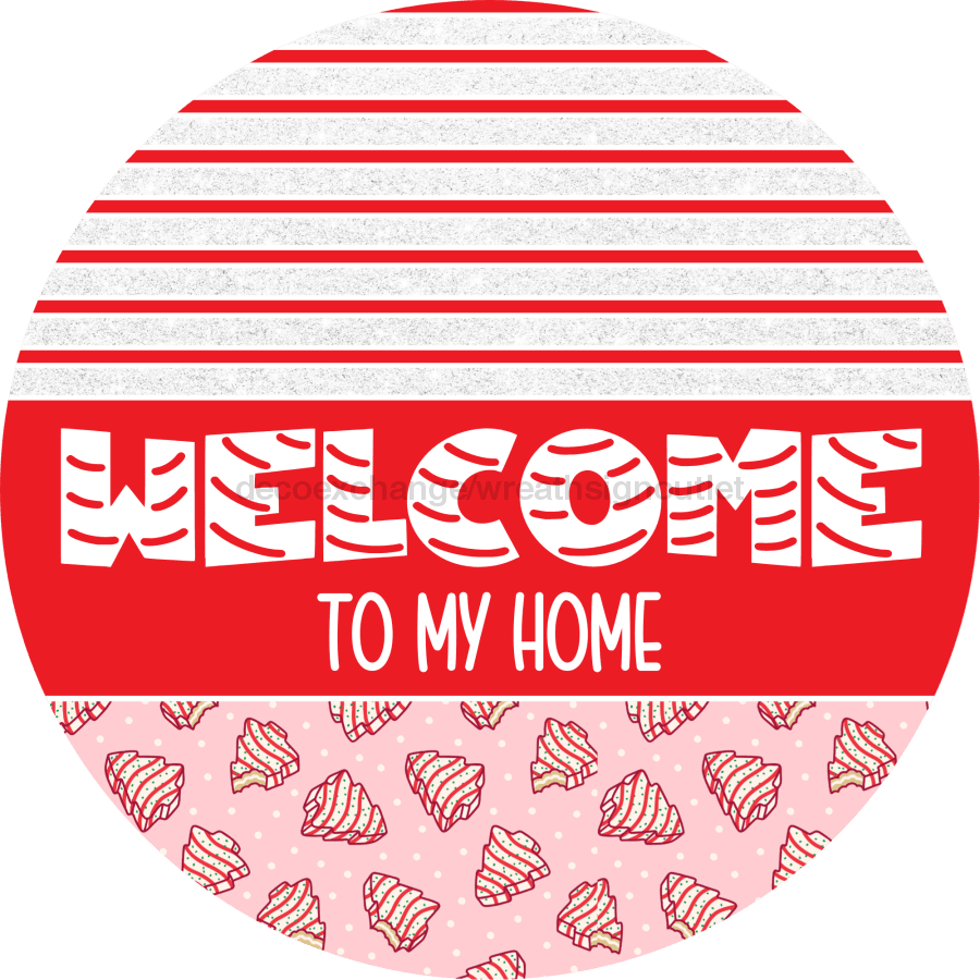Door Hanger Christmas Sign Pink Cake Welcome 18 Wood To My Home Decoe-2240-Dh Round