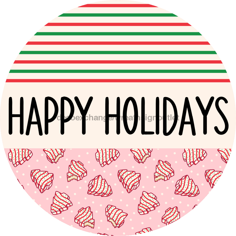Door Hanger, Christmas Sign, Pink Stripe Christmas Cake Sign, Welcome Sign, 18" Wood Sign, Round Sign, DecoExchange - DecoExchange