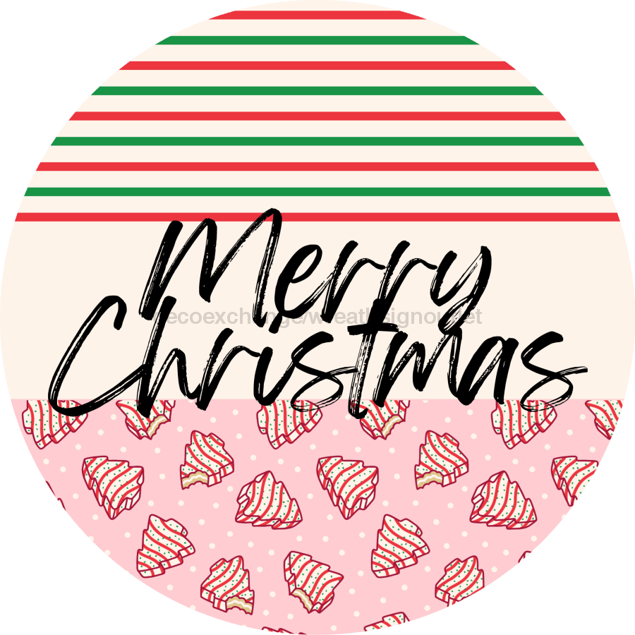 Door Hanger Christmas Sign Pink Stripe Cake Welcome 18 Wood Merry Decoe-2303-Dh Round