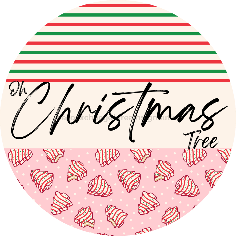 Door Hanger Christmas Sign Pink Stripe Cake Welcome 18 Wood Oh Tree Decoe-2306-Dh Round