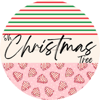 Thumbnail for Door Hanger Christmas Sign Pink Stripe Cake Welcome 18 Wood Oh Tree Decoe-2306-Dh Round