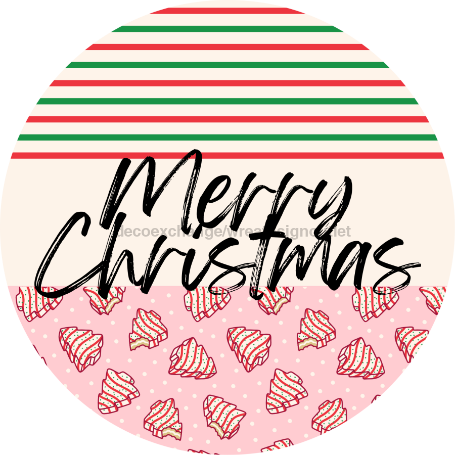 Door Hanger, Christmas Sign, Pink Stripe Christmas Cake Sign, Welcome Sign, 18" Wood Sign, Round Sign, DecoExchange - DecoExchange¬Æ