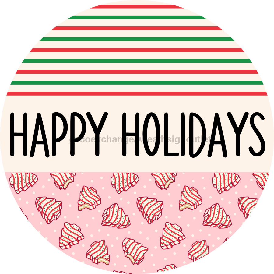 Door Hanger, Christmas Sign, Pink Stripe Christmas Cake Sign, Welcome Sign, 18" Wood Sign, Round Sign, DecoExchange - DecoExchange¬Æ