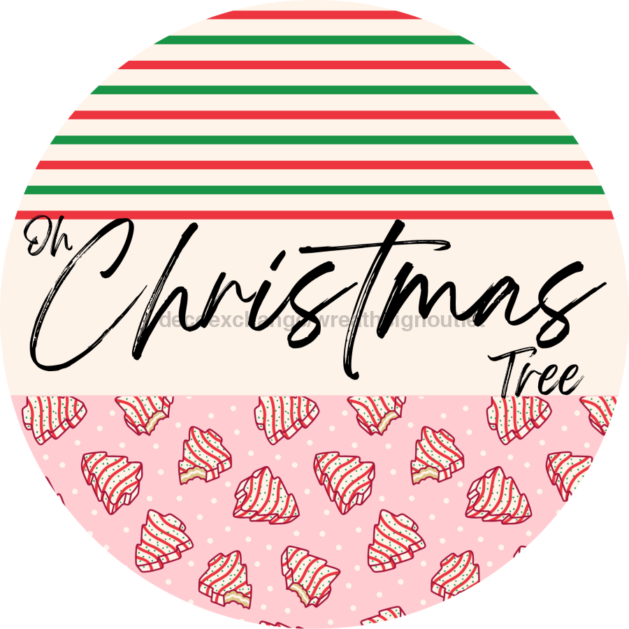 Door Hanger, Christmas Sign, Pink Stripe Christmas Cake Sign, Welcome Sign, 18" Wood Sign, Round Sign, DecoExchange - DecoExchange¬Æ