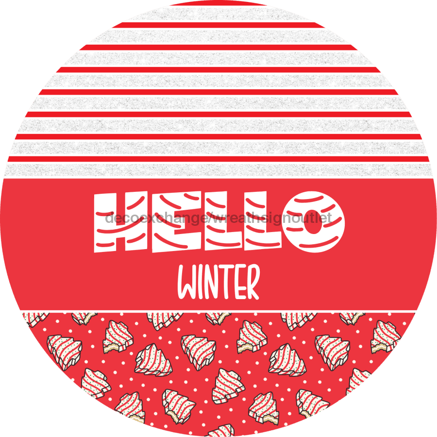 Door Hanger, Christmas Sign, Red Christmas Cake Sign, Welcome Sign, 18" Wood Sign, Round Sign, DecoExchange - DecoExchange