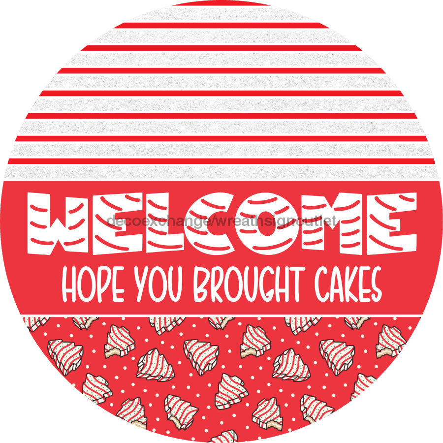 Door Hanger, Christmas Sign, Red Christmas Cake Sign, Welcome Sign, 18" Wood Sign, Round Sign, DecoExchange - DecoExchange