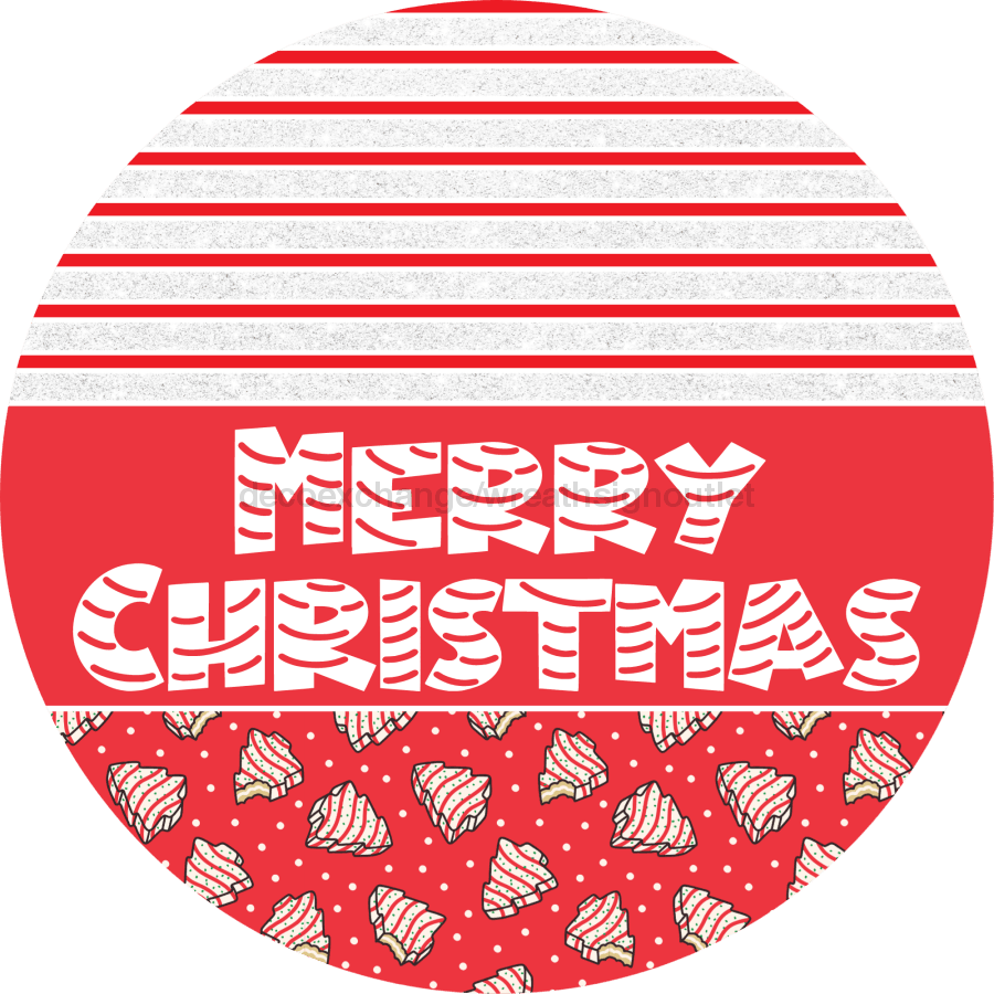 Door Hanger Christmas Sign Red Cake Welcome 18 Wood Merry Decoe-2251-Dh Round