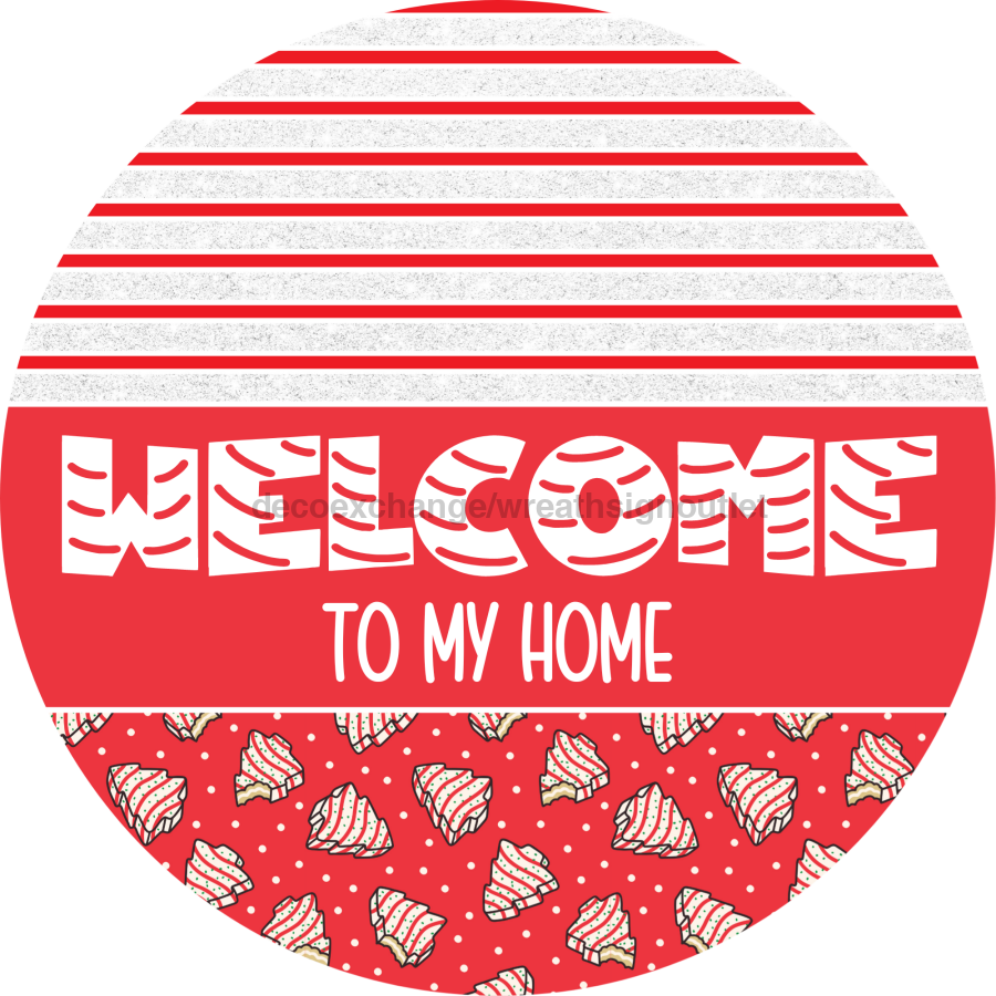 Door Hanger, Christmas Sign, Red Christmas Cake Sign, Welcome Sign, 18" Wood Sign, Round Sign, DecoExchange - DecoExchange¬Æ