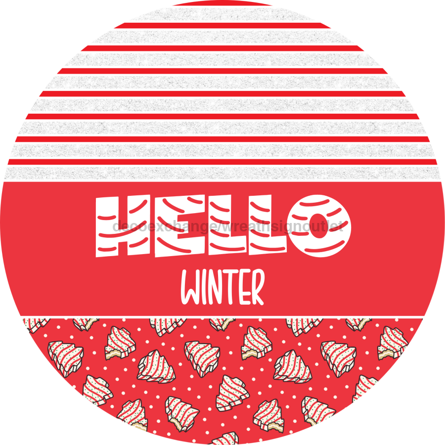 Door Hanger, Christmas Sign, Red Christmas Cake Sign, Welcome Sign, 18" Wood Sign, Round Sign, DecoExchange - DecoExchange¬Æ