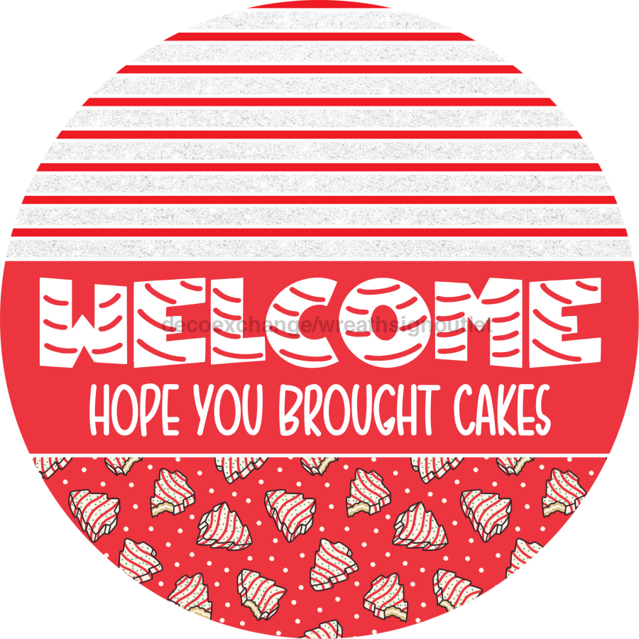 Door Hanger, Christmas Sign, Red Christmas Cake Sign, Welcome Sign, 18" Wood Sign, Round Sign, DecoExchange - DecoExchange¬Æ