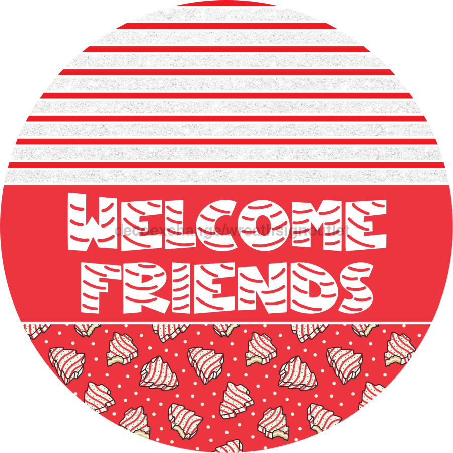 Door Hanger, Christmas Sign, Red Christmas Cake Sign, Welcome Sign, 18" Wood Sign, Round Sign, DecoExchange - DecoExchange¬Æ