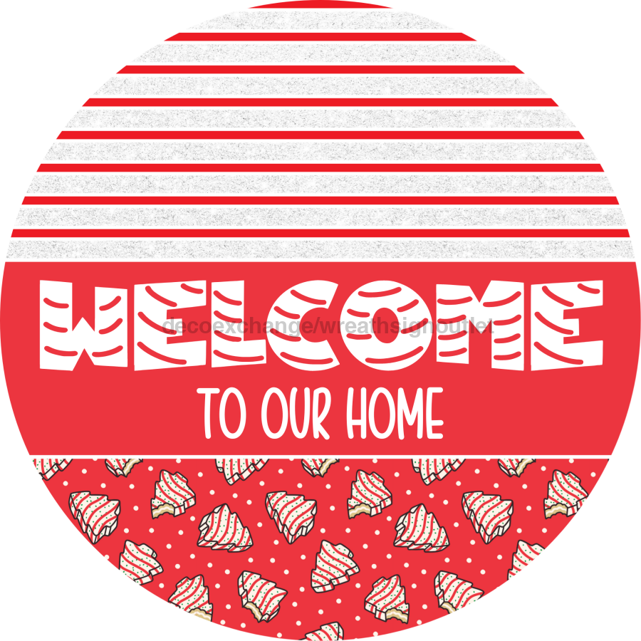 Door Hanger, Christmas Sign, Red Christmas Cake Sign, Welcome Sign, 18" Wood Sign, Round Sign, DecoExchange - DecoExchange¬Æ