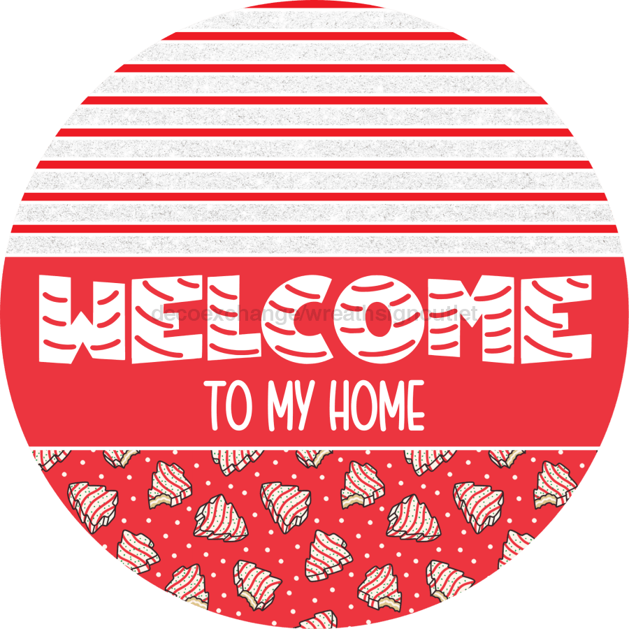 Door Hanger Christmas Sign Red Cake Welcome 18 Wood To My Home Decoe-2255-Dh Round