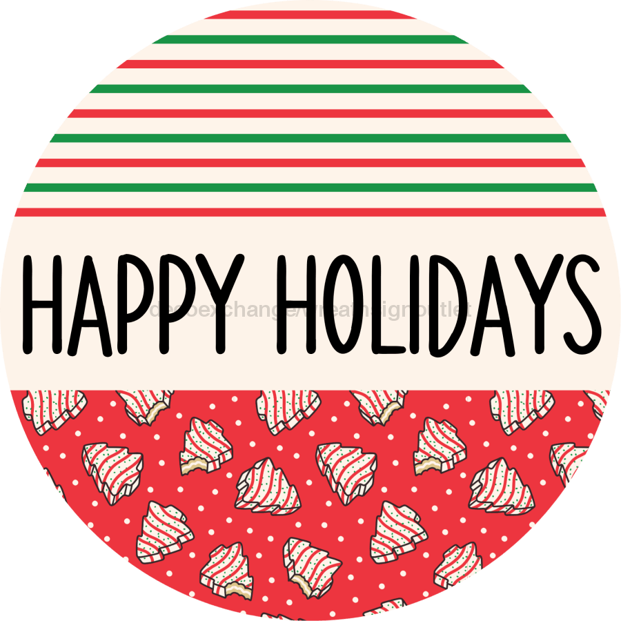 Door Hanger Christmas Sign Red Stripe Cake Welcome 18 Wood Happy Holidays Decoe-2297-Dh Round