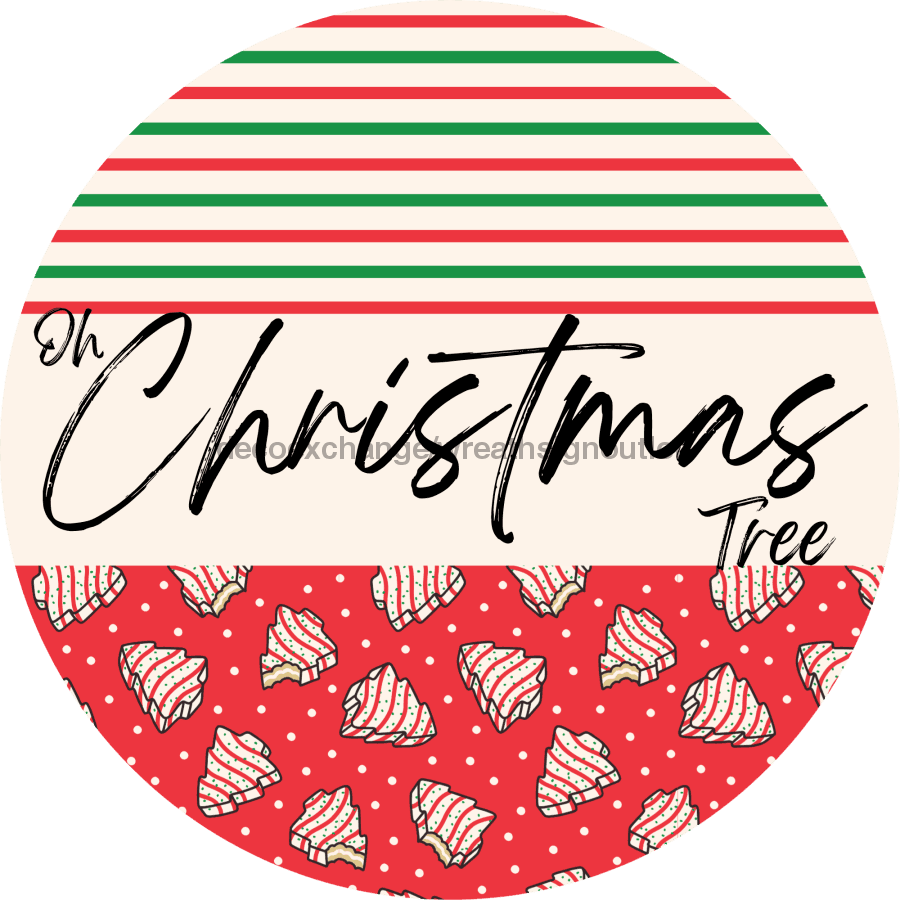 Door Hanger, Christmas Sign, Red Stripe Christmas Cake Sign, Welcome Sign, 18" Wood Sign, Round Sign, DecoExchange - DecoExchange