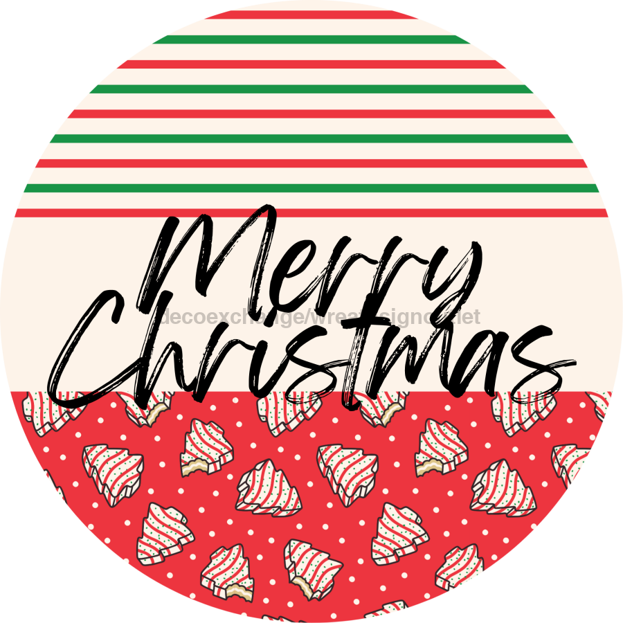 Door Hanger, Christmas Sign, Red Stripe Christmas Cake Sign, Welcome Sign, 18" Wood Sign, Round Sign, DecoExchange - DecoExchange¬Æ